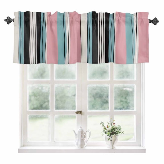 Blue Pink Striped Kitchen Valances for Windows 60x18 Inch Kitchen Curtains Valances Rod Pocket Modern Stripes Art Watercolor Bathroom Window Valances for Window Treatment Decor