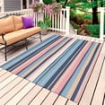 thumbnail image 1 of Blue Pink Striped Outdoor Rug for Patio/Deck/Porch, Non-Slip Large Area Rug 3 x 5 Ft, Farmhouse Vintage Stripe Indoor Outdoor Rugs Washable Area Rugs, Reversible Camping Rug Carpet Runner, 1 of 8