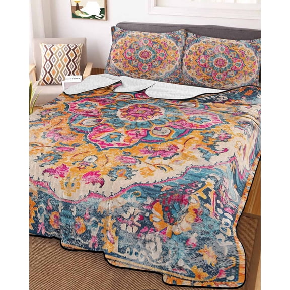 Blue Pink Twin Size Down Alternative Comforter, Lightweight Comforter Quilt Bedding Set with Pillow Shams Boho Middle Century Geometric Abstract All Seasons Bed Comforter Duvet Insert 68"x86"