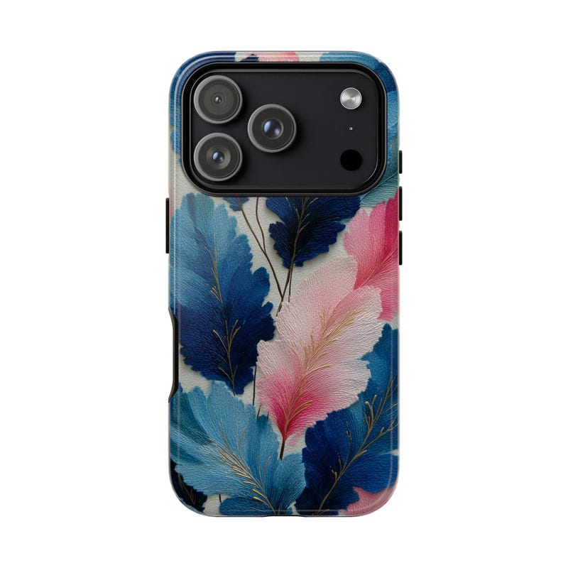 Blue Pink Watercolor Floral Feathers Tough Case for iPhone 11,12,13,14 ...