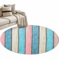 Blue Pink Wooden Grain Round Rug 3.3ft Washable Circle Entryway Rugs ...