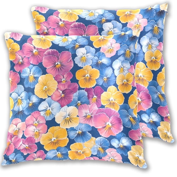 Blue Pink Yellow Flowers Throw Pillow Covers 16x16 Inch 2 Packs Decorative Square for Living Room Couch Bed Sofa