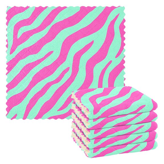 Blue Pink Zebra Pattern Dish Towels 6 Pack Kitchen Cleaning Dish Cloths Absorbent Reuseable Cleaning Cloths 11'' x 11''