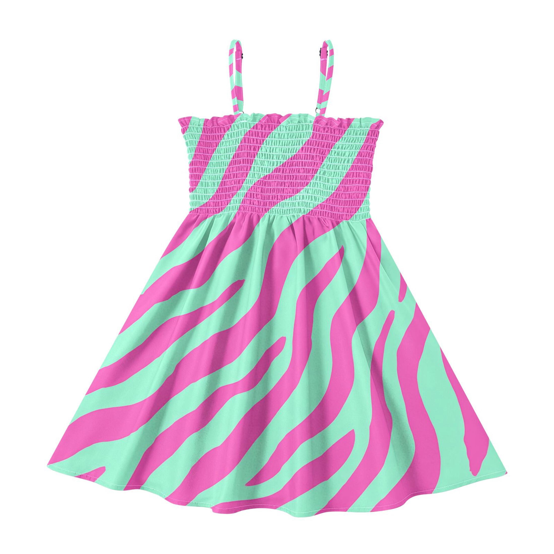 Blue Pink Zebra Pattern Girls' Casual Dresses 2Y-8Y Sleeveless Ruffle ...