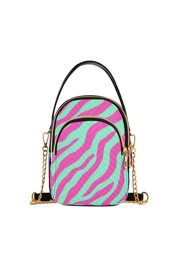 Blue Pink Zebra Pattern Women's Crossbody Handbags Leather Crossbody Bags Fanny Pack Chest Bag for Travel