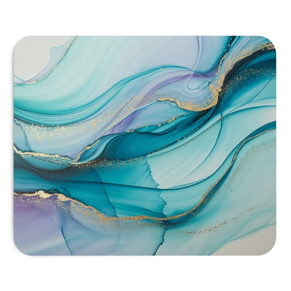 Blue Pink and Gold Marble Mouse Pad 9.2"x8"  Glitter Look, Non-Slip Rubber Base, Stylish Office Desk Decor