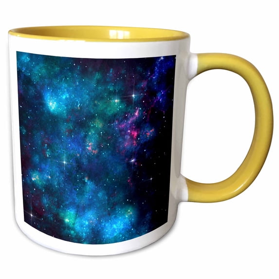Blue, Pink, and Green Image Of Watercolor Galaxy Sky Design 11oz Two-Tone Yellow Mug mug-341288-8