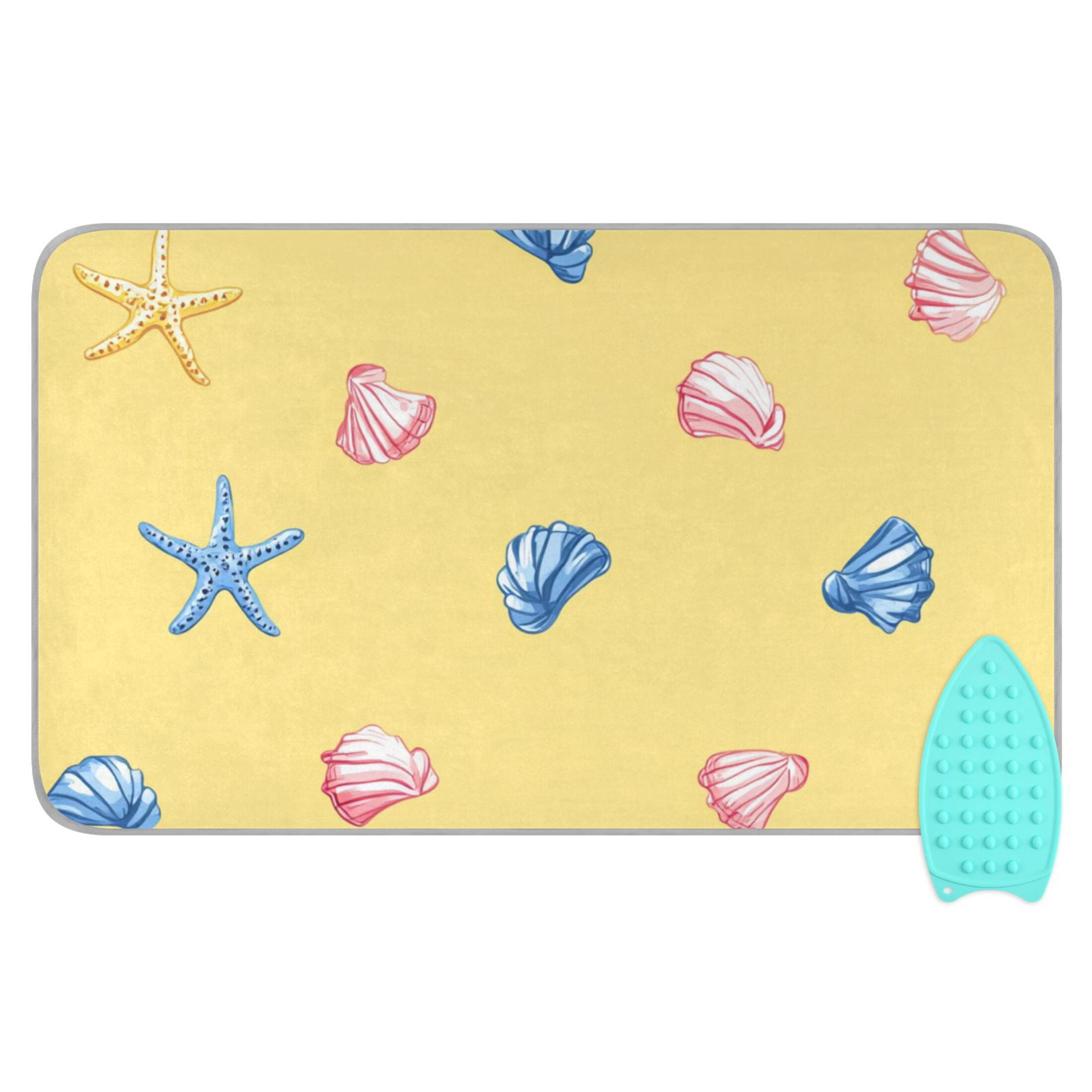 Blue Pinkish Seashells Starfish Ironing Mat Blanket Portable Travel Ironing Pad Heat Resistant Pad 47.2" x 27.6”