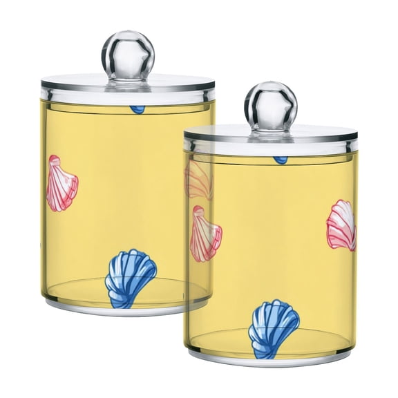Blue Pinkish Seashells Starfish Translucent Plastic Cans Storage Canisters with Lid Set of 2