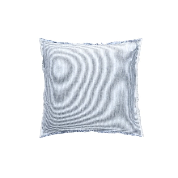 Blue Pinstripe Fringe Linen Pillow 20x20 Down Insert