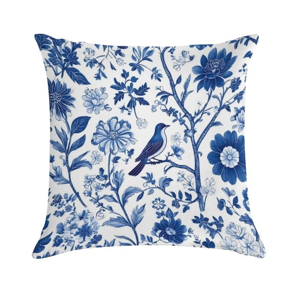 Blue Pioneer Flower And Bird Pillow Covers,Blue Pioneer Flower And Bird Throw Pillow Covers 18"×18" ,Living Room Sofa Couch Pillow Covers,Decorative Pillow Covers