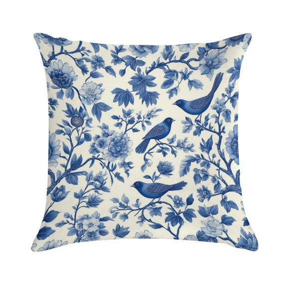 Blue Pioneer Flower And Bird Pillow Covers,Blue Pioneer Flower And Bird Throw Pillow Covers 18"×18" ,Living Room Sofa Couch Pillow Covers,Decorative Pillow Covers
