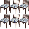 thumbnail image 1 of Blue Pioneer Flower and Bird Seat Covers for Dining Room Chairs Set Of 6,Stretch Printed Washable Chair Seat Cover with Elastic Ties and Button,Removable Waterproof Couch Cushion Covers, 1 of 6