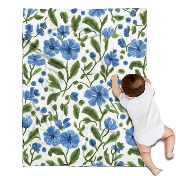 Blue Pioneer Flower Blanket,Comfortable Soft Flannel Throw Blanket,All Season,Warm Lightweight Blankets for Sofa Bed Couch Living Room Chair,30"x40"(80x100cm)