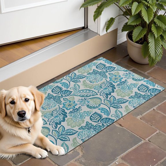 Blue Pioneer Flower Door Rugs,Washable Non Slip Door Mats Indoor,Decorative Door Mats,Entry Mat Indoor for Entrance,Bedroom,Kitchen,Bathroom,16"x24"