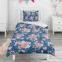 Blue Pioneer Flower Duvet Cover and Pillowcase Set for Single Bedding, Bedroom Accessories for Kids Teens