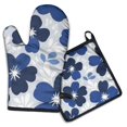 thumbnail image 1 of Blue Pioneer Flower Kitchen Oven Mitt and Pot Holder Sets 2 Pcs for Baking, Cooking and Grilling, Heat Resistant Up To 392 °F, 1 of 7