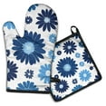 thumbnail image 1 of Blue Pioneer Flower Kitchen Oven Mitt and Pot Holder Sets 2 Pcs for Baking, Cooking and Grilling, Heat Resistant Up To 392 °F, 1 of 7