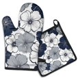 thumbnail image 1 of Blue Pioneer Flower Kitchen Oven Mitt and Pot Holder Sets 2 Pcs for Baking, Cooking and Grilling, Heat Resistant Up To 392 °F, 1 of 7