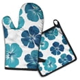 thumbnail image 1 of Blue Pioneer Flower Kitchen Oven Mitt and Pot Holder Sets 2 Pcs for Baking, Cooking and Grilling, Heat Resistant Up To 392 °F, 1 of 7