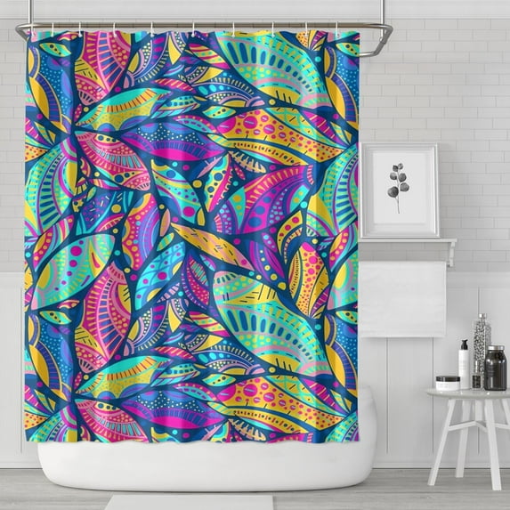 Blue Pioneer Flower and Leaf Pattern Shower Curtain 72"x84" ,Bathroom Decorative Shower Curtains Set with 12 Hooks,Modern Waterproof Washable Shower Curtain