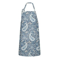 Blue Pioneer Flower and Paisley Pattern (3) Apron-Garden Aprons for Women with Pockets-Cotton Linen Waterproof Kitchen Cooking Gardening Aprons Adjustable for Kitchen,Cooking,BBQ and Salon 33x27 Inch