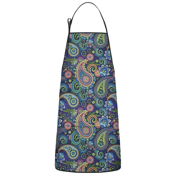 Blue Pioneer Flower and Paisley Pattern Apron-Garden Aprons for Women with Pockets-Cotton Linen Waterproof Kitchen Cooking Gardening Aprons Adjustable for Kitchen,Cooking,BBQ and Salon 33x27 Inch