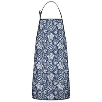 Blue Pioneer Flower and Paisley Pattern Apron-Garden Aprons for Women with Pockets-Cotton Linen Waterproof Kitchen Cooking Gardening Aprons Adjustable for Kitchen,Cooking,BBQ and Salon 33x27 Inch