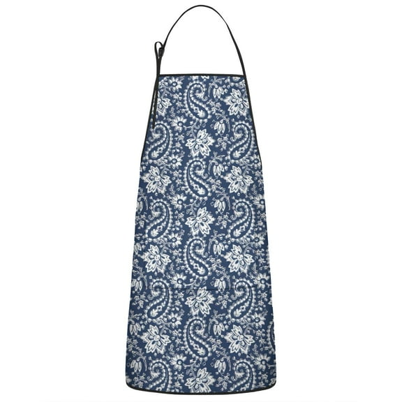 Blue Pioneer Flower and Paisley Pattern Apron-Garden Aprons for Women with Pockets-Cotton Linen Waterproof Kitchen Cooking Gardening Aprons Adjustable for Kitchen,Cooking,BBQ and Salon 33x27 Inch