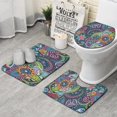 thumbnail image 1 of Blue Pioneer Flower and Paisley Pattern Bathroom Rugs Sets 3 Piece,Toilet Cover Set,Absorbent Non Slip Bathroom Mats Sets with U-Shaped Contour Rug Toilet Rug Set, 1 of 5