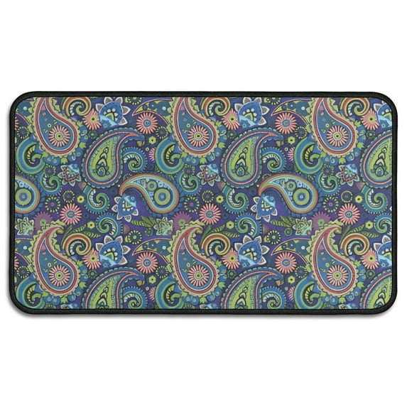 Blue Pioneer Flower and Paisley Pattern Door Rugs,Washable Non Slip Door Mats Indoor,Decorative Door Mats,Entry Mat Indoor for Entrance,Bedroom,Kitchen,Bathroom,30"x17"