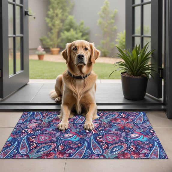 Blue Pioneer Flower and Paisley Pattern Door Rugs,Washable Non Slip Door Mats Indoor,Decorative Door Mats,Entry Mat Indoor for Entrance,Bedroom,Kitchen,Bathroom,20"x32"