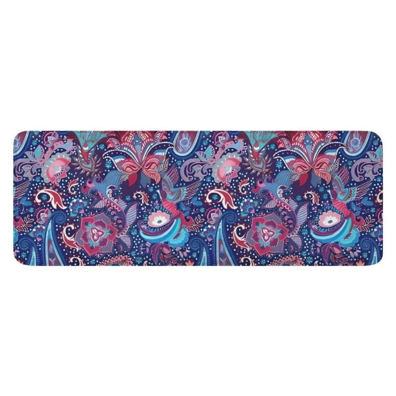Blue Pioneer Flower and Paisley Pattern Kitchen Rug Mat,Kitchen Runner Rugs Non Skid Washable,Decorative Kitchen Floor Mats for Kitchen,Sink,Laundry,17"x47.2"