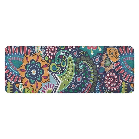Blue Pioneer Flower and Paisley Pattern Kitchen Rug Mat,Kitchen Runner Rugs Non Skid Washable,Decorative Kitchen Floor Mats for Kitchen,Sink,Laundry,17"x47.2"