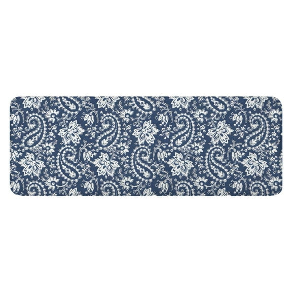 Blue Pioneer Flower and Paisley Pattern Kitchen Rug Mat,Kitchen Runner Rugs Non Skid Washable,Decorative Kitchen Floor Mats for Kitchen,Sink,Laundry,17"x47.2"