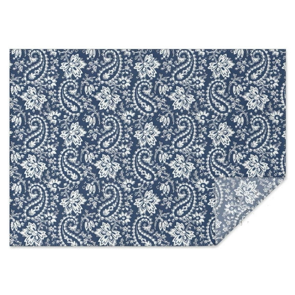 Blue Pioneer Flower and Paisley Pattern Rectangle Tablecloth 60"x84",Waterproof Polyester Rectangle Table Cloth, Wipeable Spillproof Polyester Tablecloth for Dining, Camping, Indoor and Outdoor