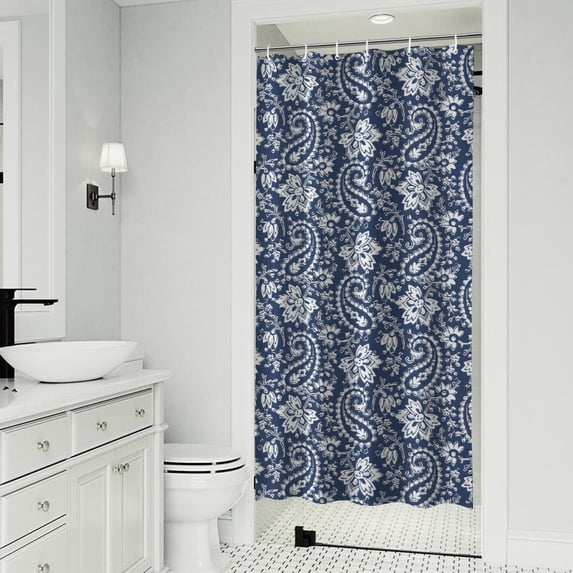 Blue Pioneer Flower and Paisley Pattern Shower Curtain 36"x72" ,Bathroom Decorative Shower Curtains Set with 12 Hooks,Modern Waterproof Washable Shower Curtain