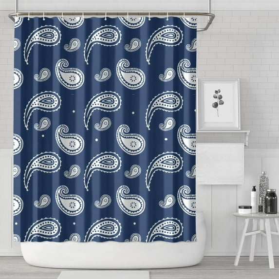 Blue Pioneer Flower and Paisley Pattern Shower Curtain 72"x84" ,Bathroom Decorative Shower Curtains Set with 12 Hooks,Modern Waterproof Washable Shower Curtain