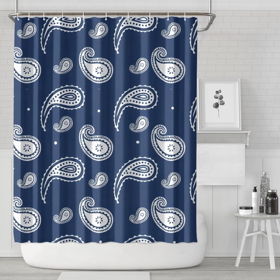 Blue Pioneer Flower and Paisley Pattern Shower Curtain 84"x72" ,Bathroom Decorative Shower Curtains Set with 12 Hooks,Modern Waterproof Washable Shower Curtain