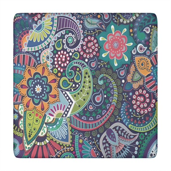 Blue Pioneer Flower and Paisley Pattern Square Fitted Tablecloth with Elastic Edge,Square Table Cover,Washable Elastic Table Cover for Home Kitchen Party Decor 34"x34"