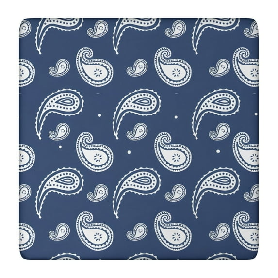Blue Pioneer Flower and Paisley Pattern Square Fitted Tablecloth with Elastic Edge,Square Table Cover,Washable Elastic Table Cover for Home Kitchen Party Decor 36"x36"