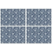 Blue Pioneer Flower and Paisley Pattern Summer Placemats Table Placemats Set Of 4-Linen Kitchen Washable Placemats Table Mats 11.8"x17.7" Non-Slip Heat Resistant
