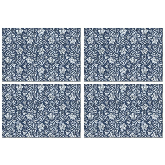 Blue Pioneer Flower and Paisley Pattern Summer Placemats Table Placemats Set Of 4-Linen Kitchen Washable Placemats Table Mats 11.8"x17.7" Non-Slip Heat Resistant