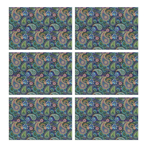 Blue Pioneer Flower and Paisley Pattern Summer Placemats Table Placemats Set Of 6-Linen Kitchen Washable Placemats Table Mats 11.8"x17.7" Non-Slip Heat Resistant