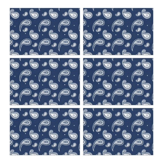 Blue Pioneer Flower and Paisley Pattern Summer Placemats Table Placemats Set Of 6-Linen Kitchen Washable Placemats Table Mats 11.8"x17.7" Non-Slip Heat Resistant