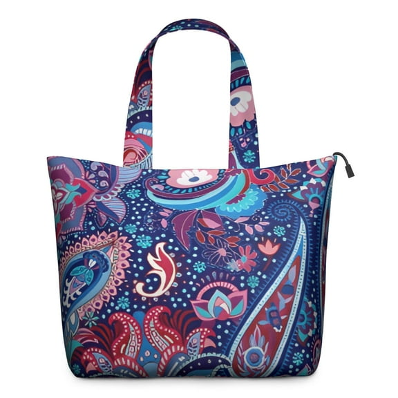 Blue Pioneer Flower and Paisley Pattern Travel Tote Bags for Women Carry On,Large Weekender Bags for Women Travel,Multi Functional Duffle Bag for Work,Shopping,Sports