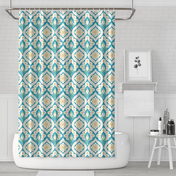 Blue Pioneer Flower Pattern Shower Curtain 72"x72" ,Bathroom Decorative Shower Curtains Set with 12 Hooks,Modern Waterproof Washable Shower Curtain