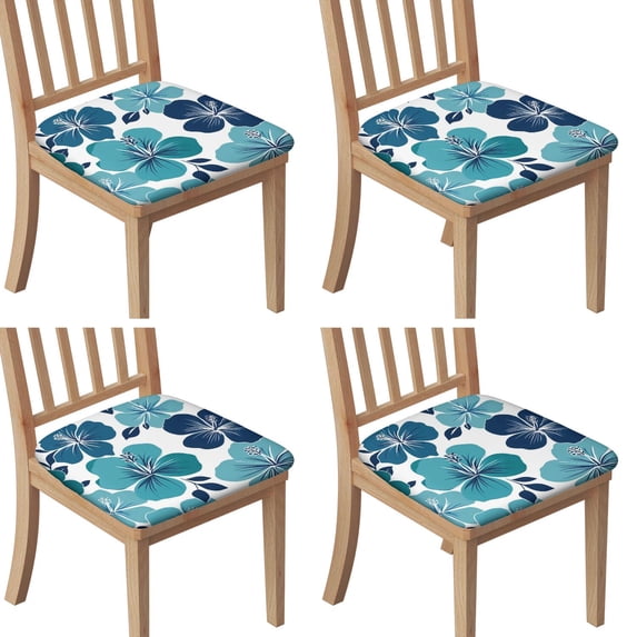 Blue Pioneer Flower Seat Covers for Dining Room Chairs Set Of 4,Stretch Printed Washable Chair Seat Cover with Elastic Ties and Button,Removable Waterproof Couch Cushion Covers