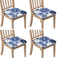 thumbnail image 1 of Blue Pioneer Flower Seat Covers for Dining Room Chairs Set Of 4,Stretch Printed Washable Chair Seat Cover with Elastic Ties and Button,Removable Waterproof Couch Cushion Covers, 1 of 6