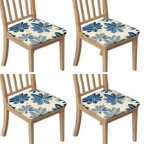 Blue Pioneer Flower Seat Covers for Dining Room Chairs Set Of 4,Stretch Printed Washable Chair Seat Cover with Elastic Ties and Button,Removable Waterproof Couch Cushion Covers